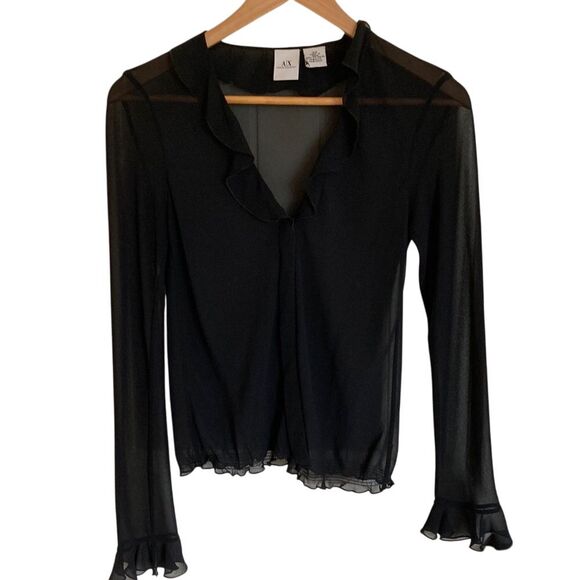 Armani Exchange Sheer‎ Black Button Front Top Size XS - Picture 1 of 5